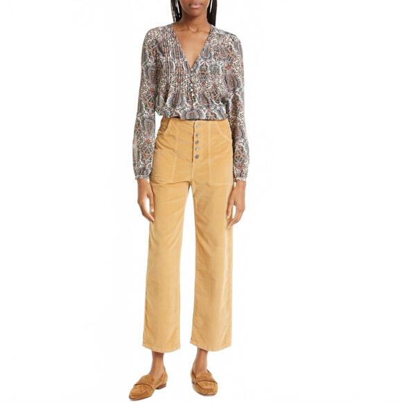 Veronica Beard Crosbie Crop Wide Leg Corduroy Pants Wood Thrush Women's 29 NWT